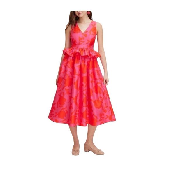 NWT Kate Spade X Target Rose Peplum Ruffle Waist Midi Dress Pink Red size 17 - Picture 2 of 8